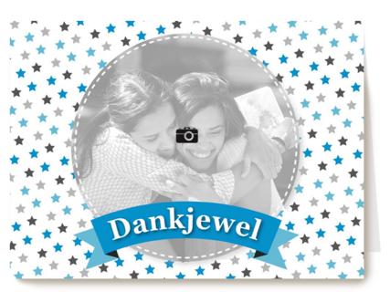 fotokaart wit met blauwe stipjes dank je wel