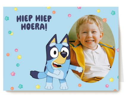 Bluey Hiep Hiep Hoera Fotokaart