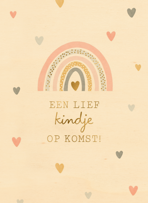 Houten Kaart | Een Lief Kindje Op Komst Met Regenboog