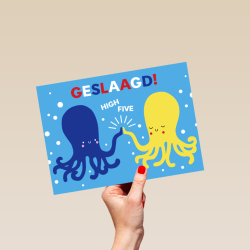 Octopus geslaagd high five kaart