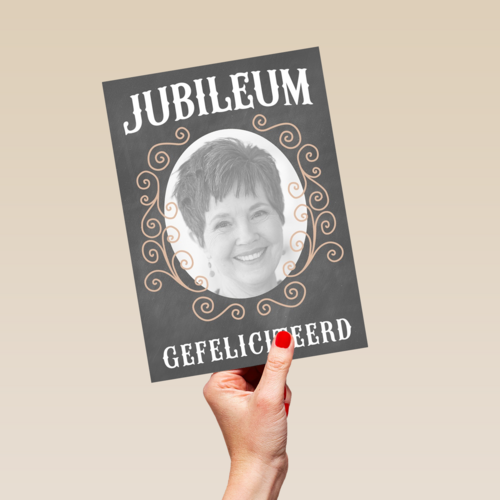 fotokaart jubileum  grijs met sierlijk patroon