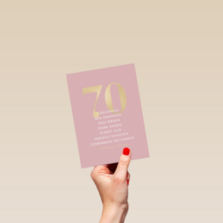 Verjaardagskaart 70 roze gouden letters