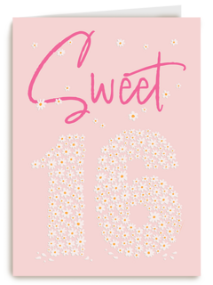 Verjaardagskaart Sweet 16 roze bloemen