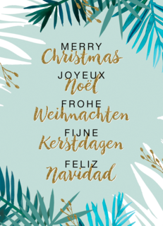 Kerstkaart botanisch meertalig