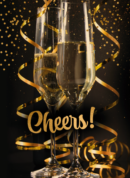 Houten kaart Kerst | Hallmark | Houten kaart Kerst Nieuwjaar | Hallmark | Cheers with a glass champagne and confetti