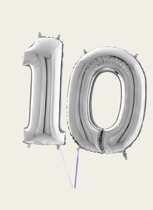 Hallmark Cijferballon 10 Jaar Zilver XL |  Cadeau Ballonnen |