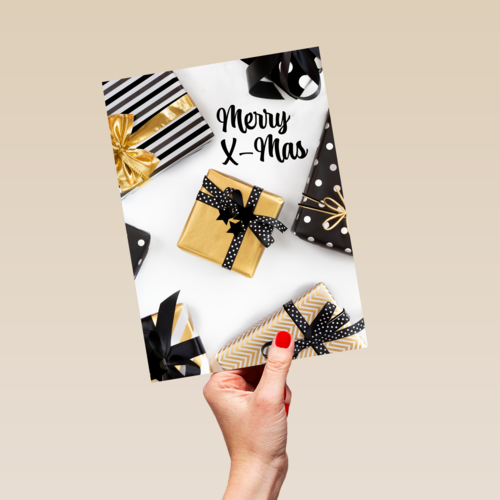 Kerstkaart zwart goud kerstcadeau merry xmas