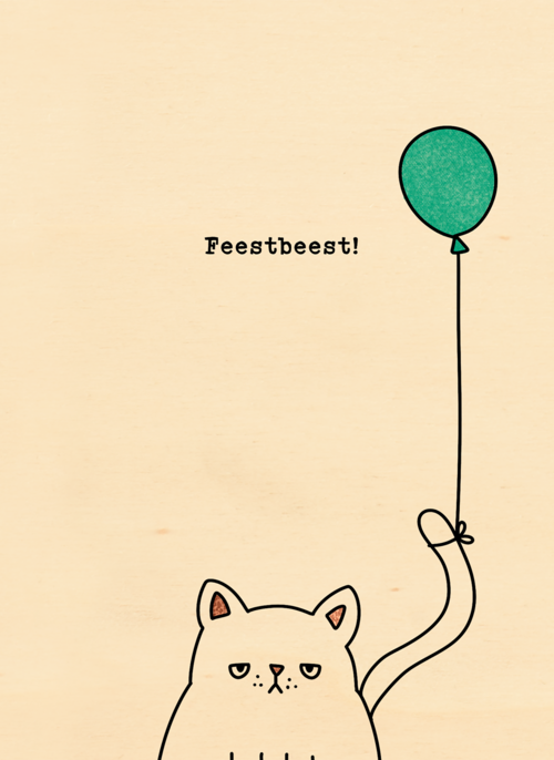 Houten Kaart Verjaardagskaarten | Verjaardagskaart Kat Feestbeest