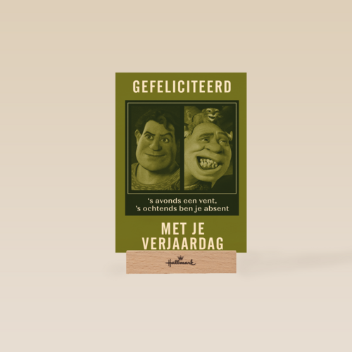 Shrek verjaardagskaart savonds een vent