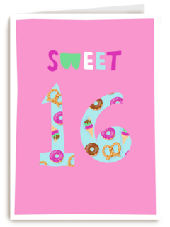 Verjaardagskaart roze sweet 16 tiener meisje