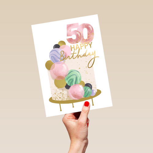 Verjaardagskaart 50 taart Happy Birthday