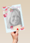 fotokaart uitnodiging jarig tak met bloemen