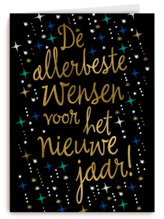 nieuwjaarskaart klassiek zwart met sterren