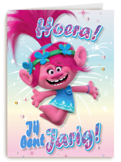 verjaardag kaart trolls hoera jij bent jarig poppy