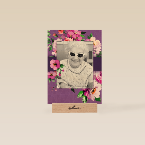 fotokaart staand paars met bloemen