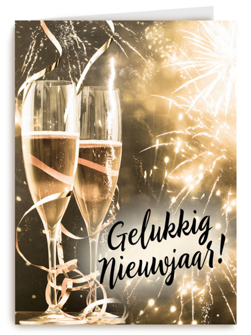 nieuwjaarskaart zakelijk champagne glazen vuurwerk