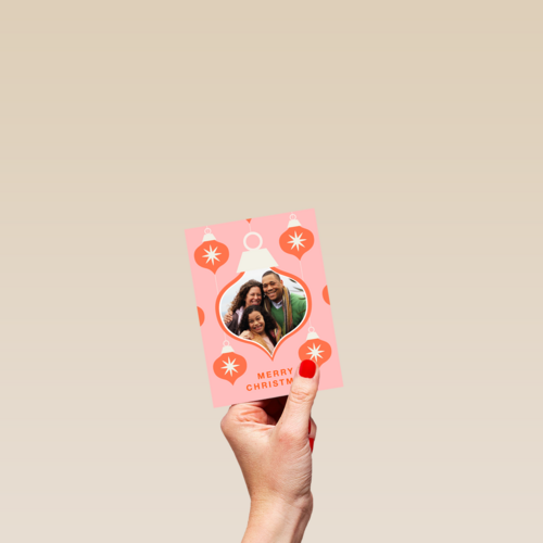 Roze rode kerstbal fotokaart