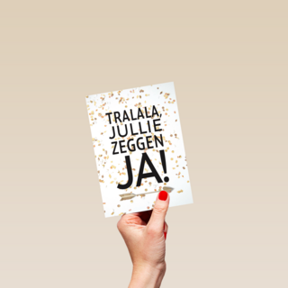 huwelijks kaart tralala jullie zeggen ja met confetti