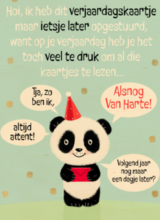 Verjaardagskaart te laat met panda