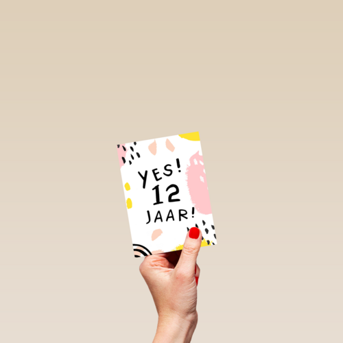 Verjaardagskaart meisje 12 yes roze geel