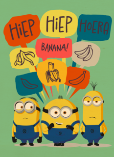 Verjaardagskaart de Minions hiep hiep hoera banana