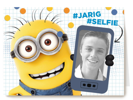 minion kaart jongen hashtag jarig hashtag selfie