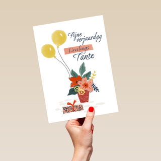 een bloemetje met ballonnen voor een tante