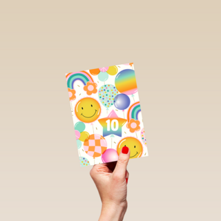 Verjaardagskaart smiley ballonnen met leeftijd