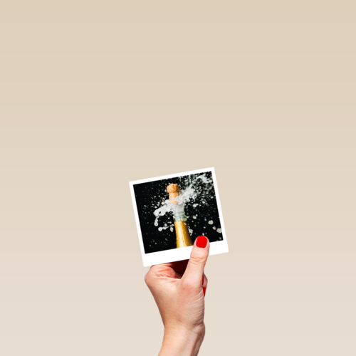 Gefeliciteerd kaart champagnekurk Polaroid