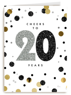 Verjaardagskaart leeftijden Cheers to 20 years wit en goud