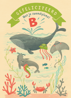 Zwemdiploma B kaart met walvis