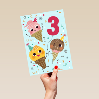 Verjaardagskaart ijsjes en leeftijd