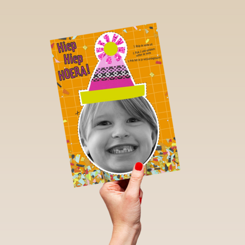 verjaardag kaart kids meisje feestmuts