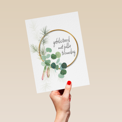 Trouwdagkaart gefeliciteerd met jullie trouwdag bladeren