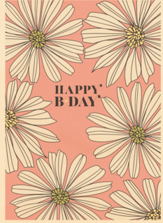 Verjaardagskaart roze met witte bloemen