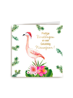Kerstkaart hip Flamingo met kerstmuts