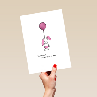 Geboortefelicitatie kiekeboe konijn roze