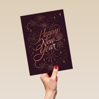 Happy New Year Vuurwerk Goude Sierletters