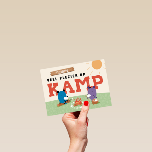op kamp kaart om je veel plezier te wensen op kamp