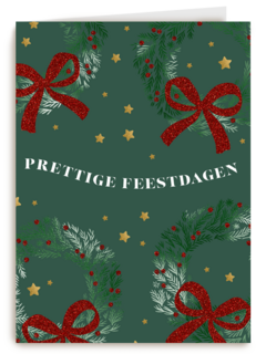 kerstkaart met kerststrikken op groene achtergrond
