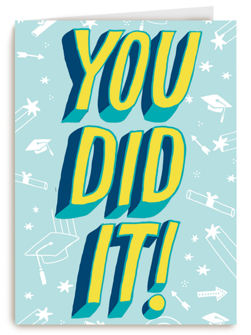 Geslaagdkaart you did it blauw met geel