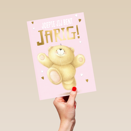roze joepie jij bent jarig met FF beer
