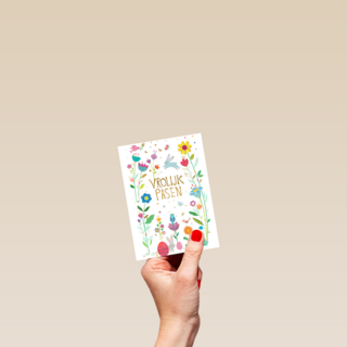 Paaskaart Vrolijk Pasen met bloemen