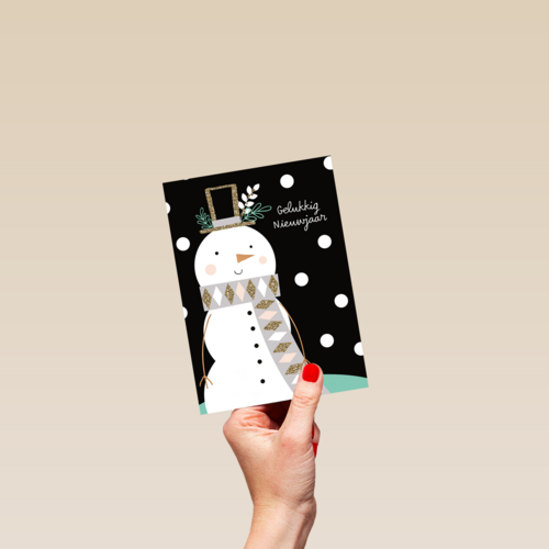 nieuwjaarskaart sneeuwpop