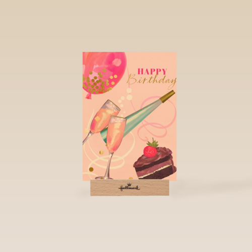 verjaardag kaart happy birthday taart en bubbels