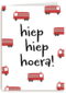 verjaardagskaart brandweerauto hiep hiep hoera