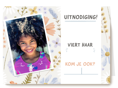 Uitnodiging Communie Lentefeest bloemen fotokaart