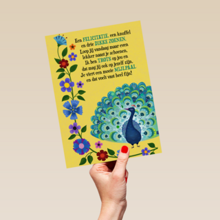 Compliment kaart trots als een pauw mijlpaal