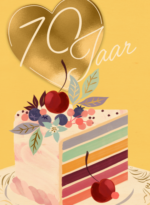 verjaardagskaart voor 70 jaar met cake