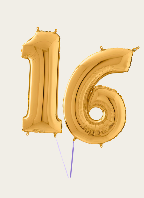 Hallmark Cijferballon 16 Jaar Goud XL |  Cadeau Ballonnen |
